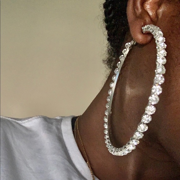 Extra Large Diamond Hoop Earrings. - Picture 7 of 7